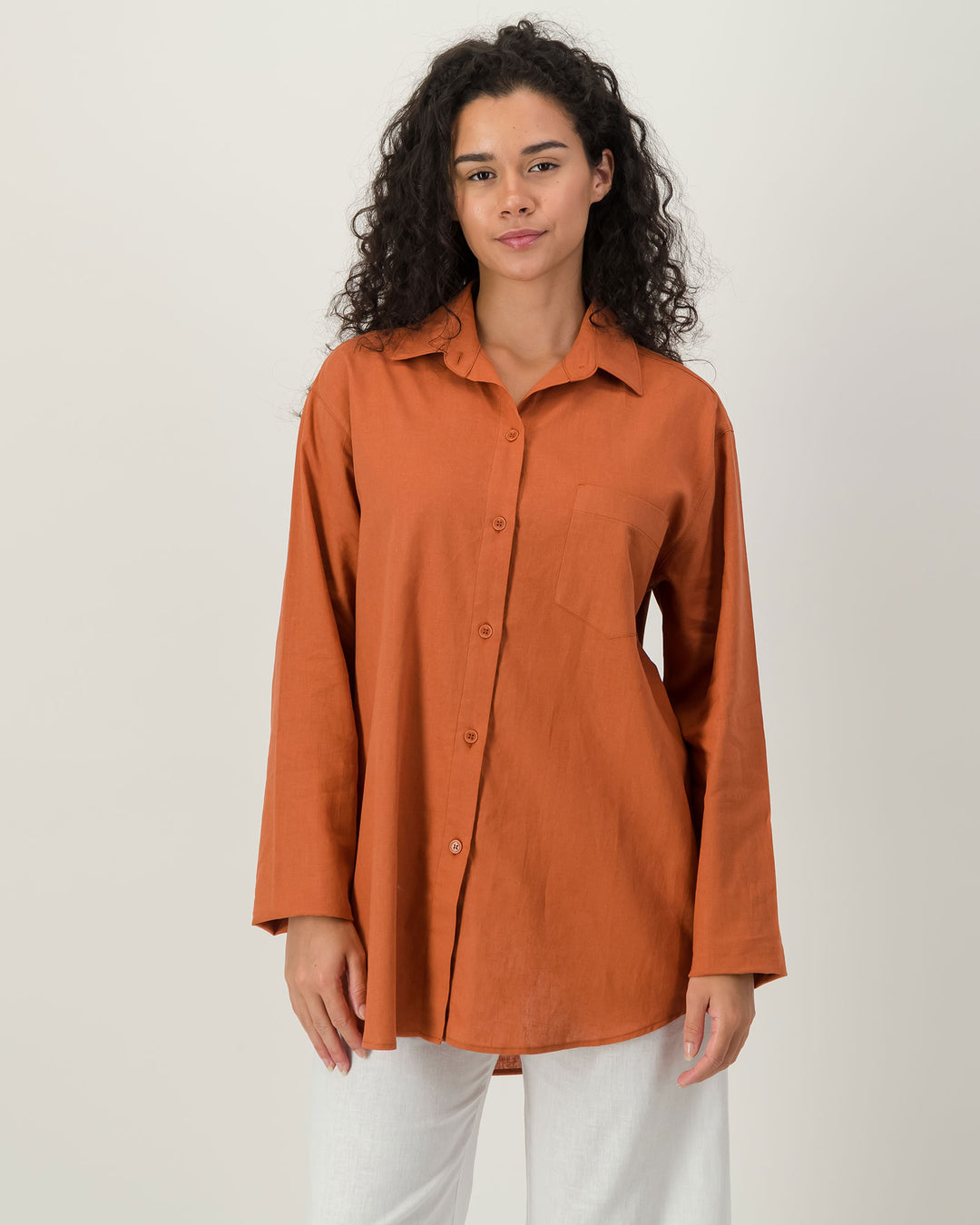 Womens Linen Over Shirt - Rust Front - Woodstock Laundry