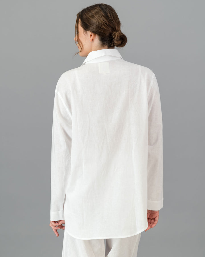 Womens Linen Over Shirt - White Back - Woodstock Laundry