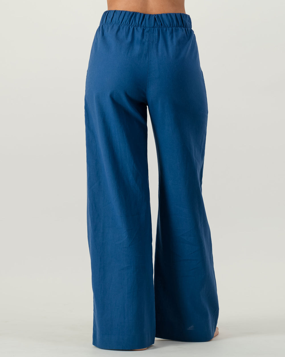 Womens Linen Pants Denim Blue Back - Woodstock Laundry