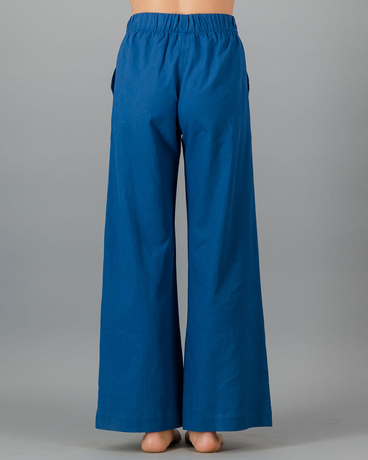 Womens Linen Pants Denim Blue Back - Woodstock Laundry