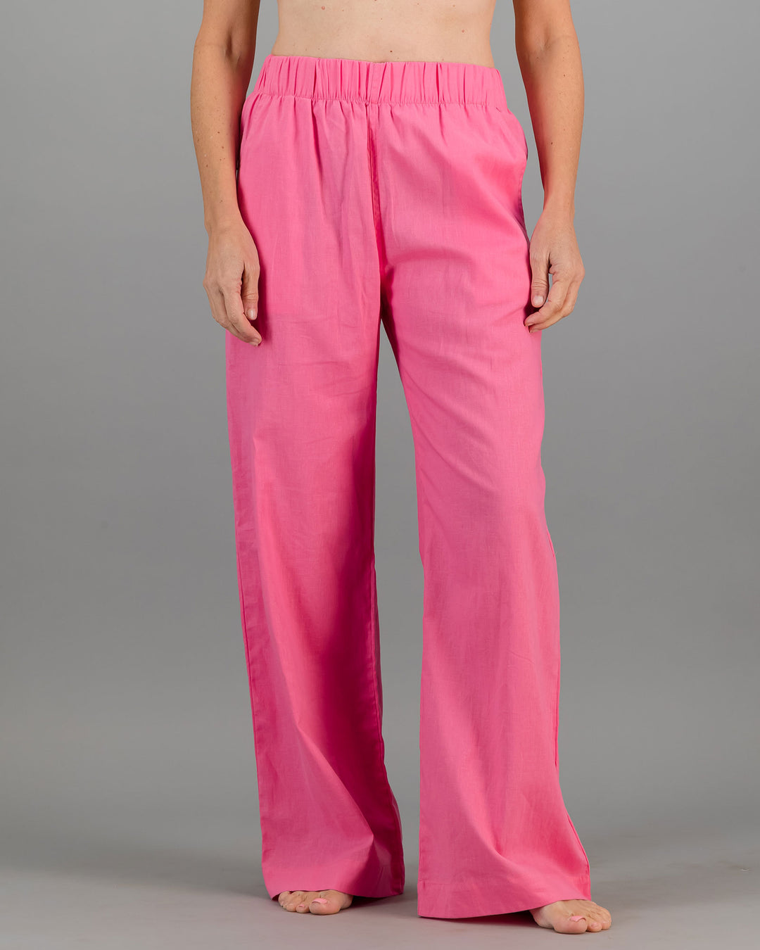 Womens Linen Pants Pink Front - Woodstock Laundry