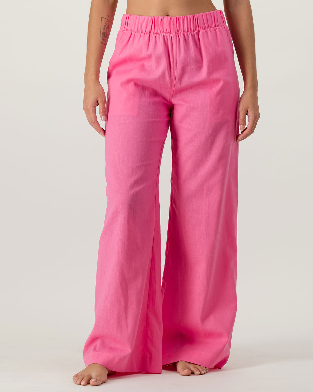 Womens Linen Pants Pink Front - Woodstock Laundry