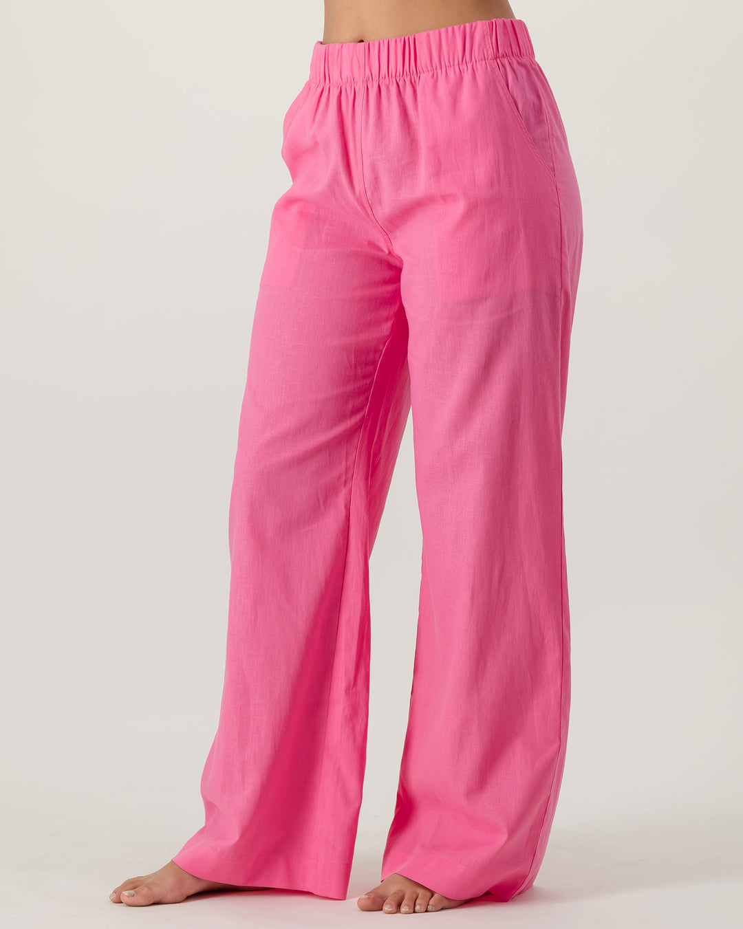 Womens Linen Pants Pink Side - Woodstock Laundry