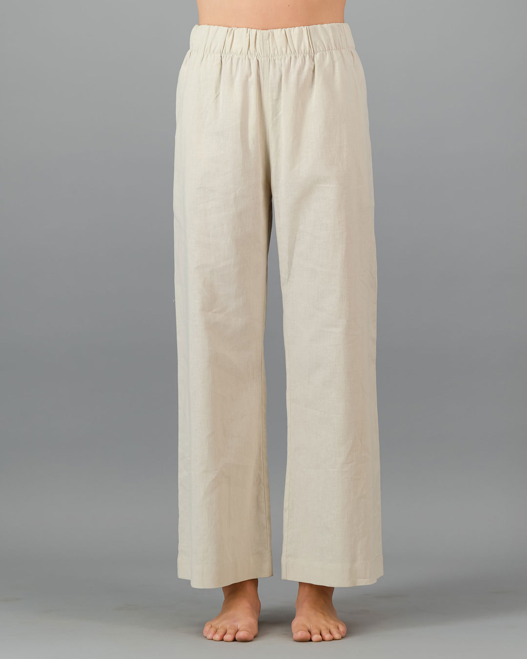 Womens Linen Pants Natural Sand Front - Woodstock Laundry