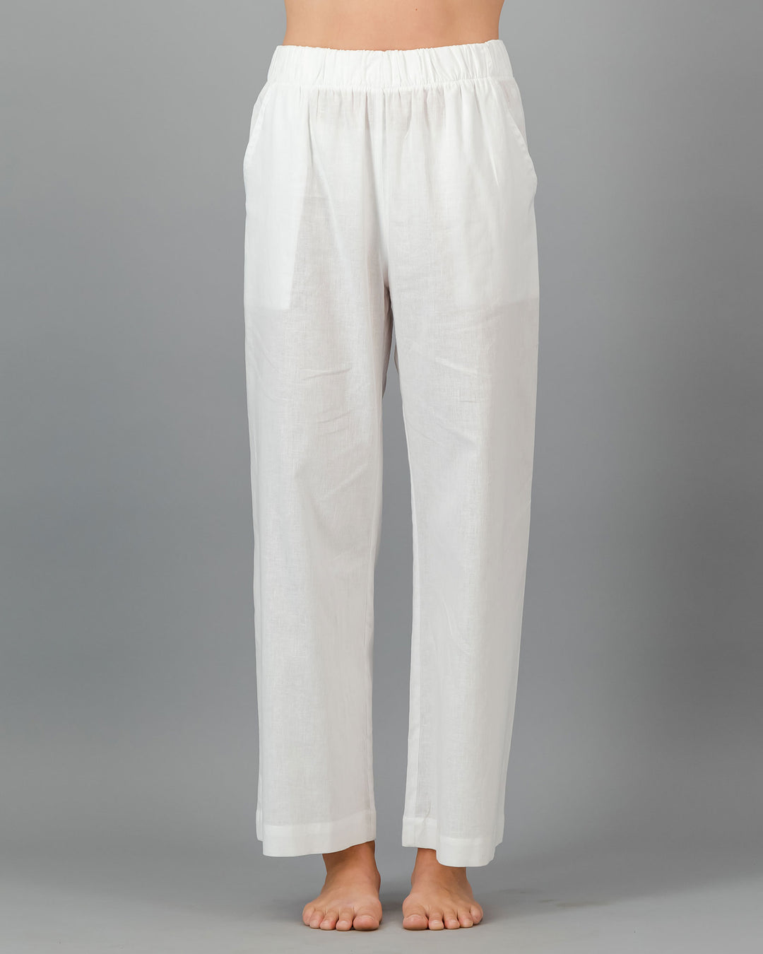 Womens White Linen Pants Front - Woodstock Laundry