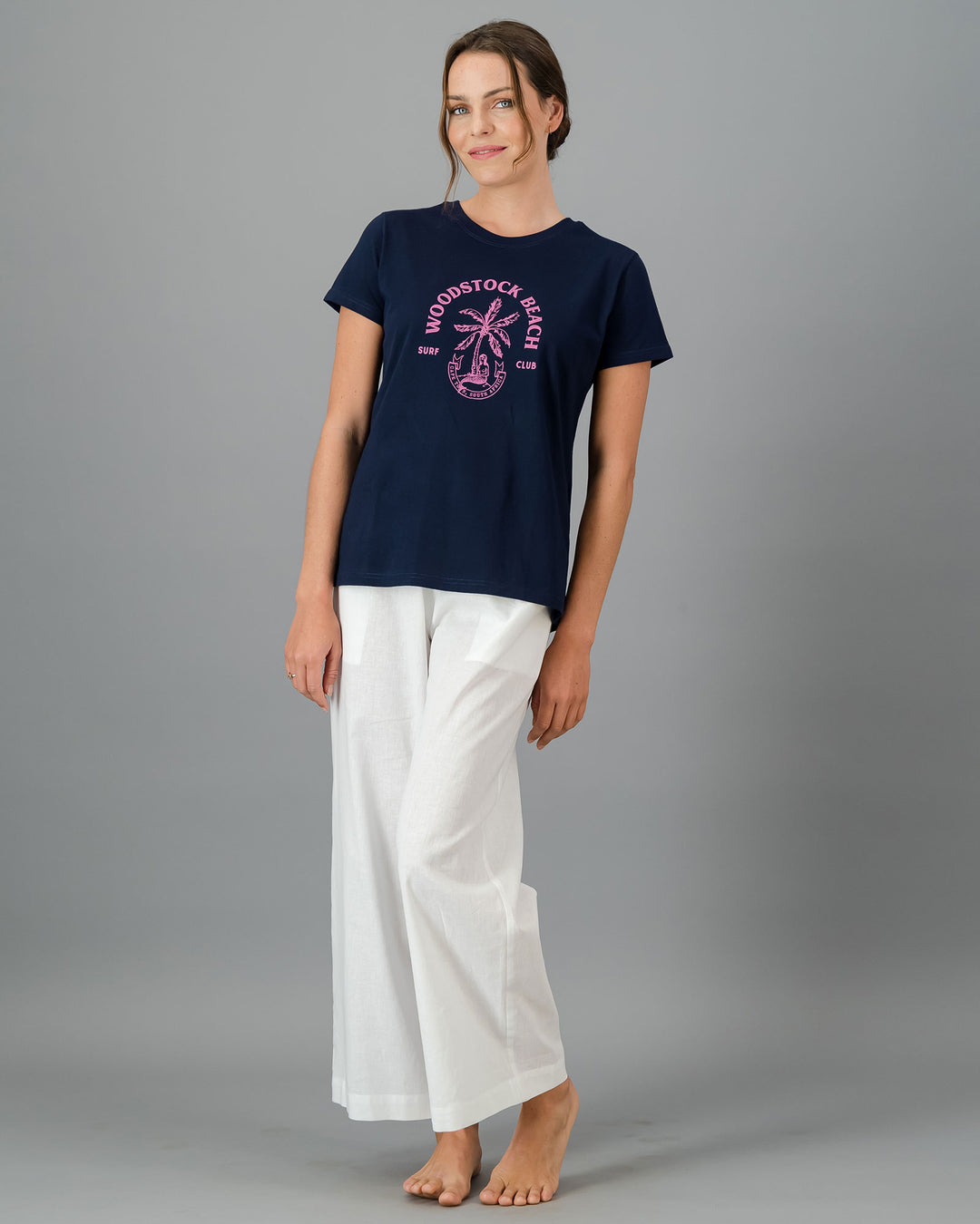 Womens White Linen Pants Full - Woodstock Laundry