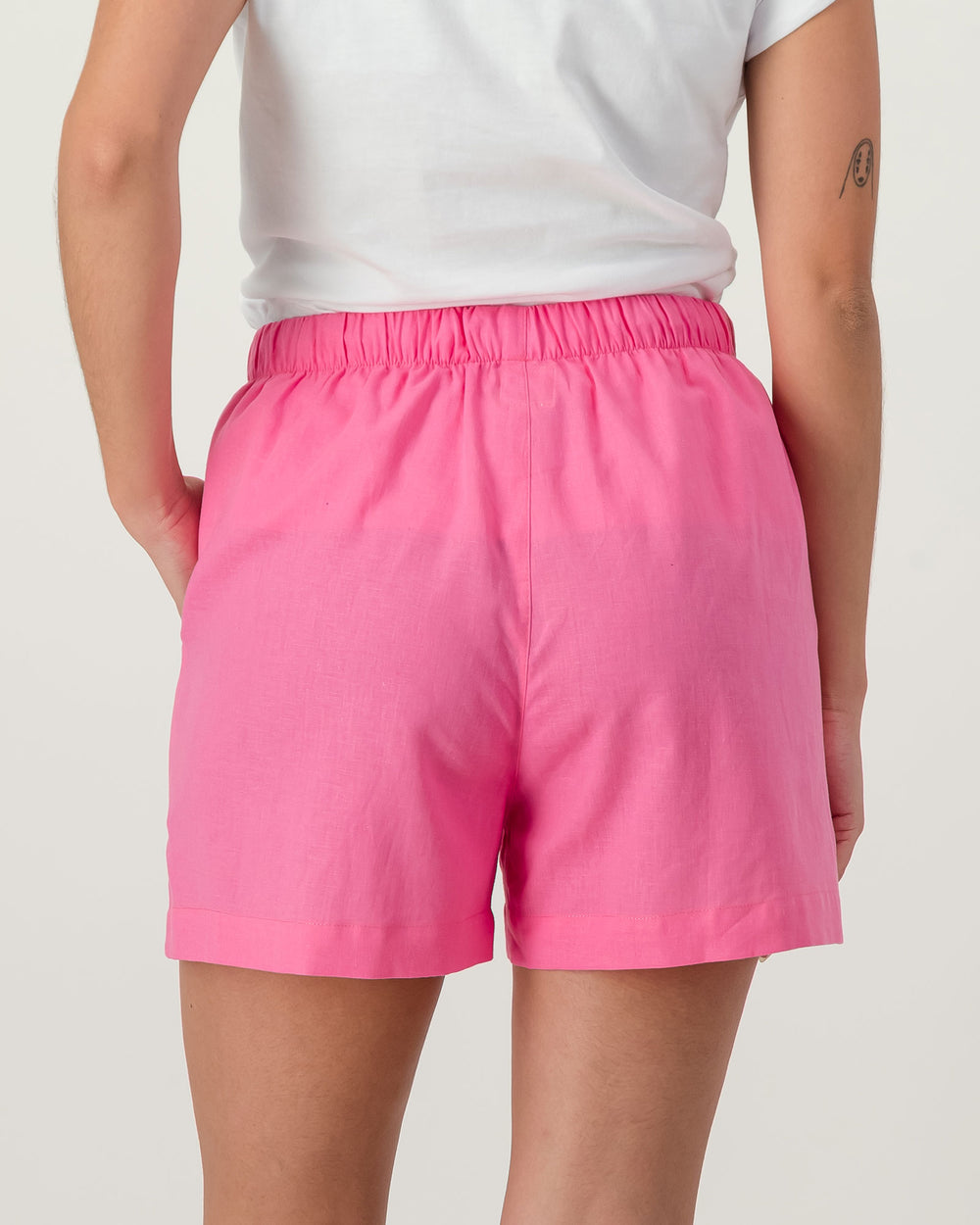 Womens Linen Shorts - Pink Back - Woodstock Laundry