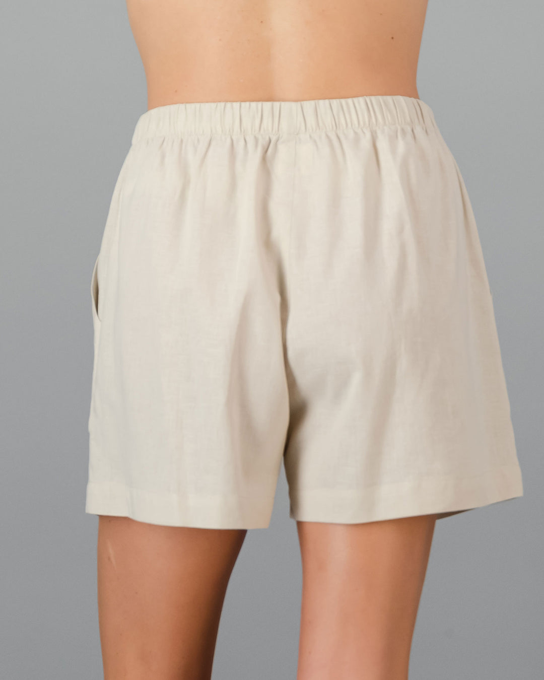 Womens Linen Shorts Natural Sand Back - Woodstock Laundry