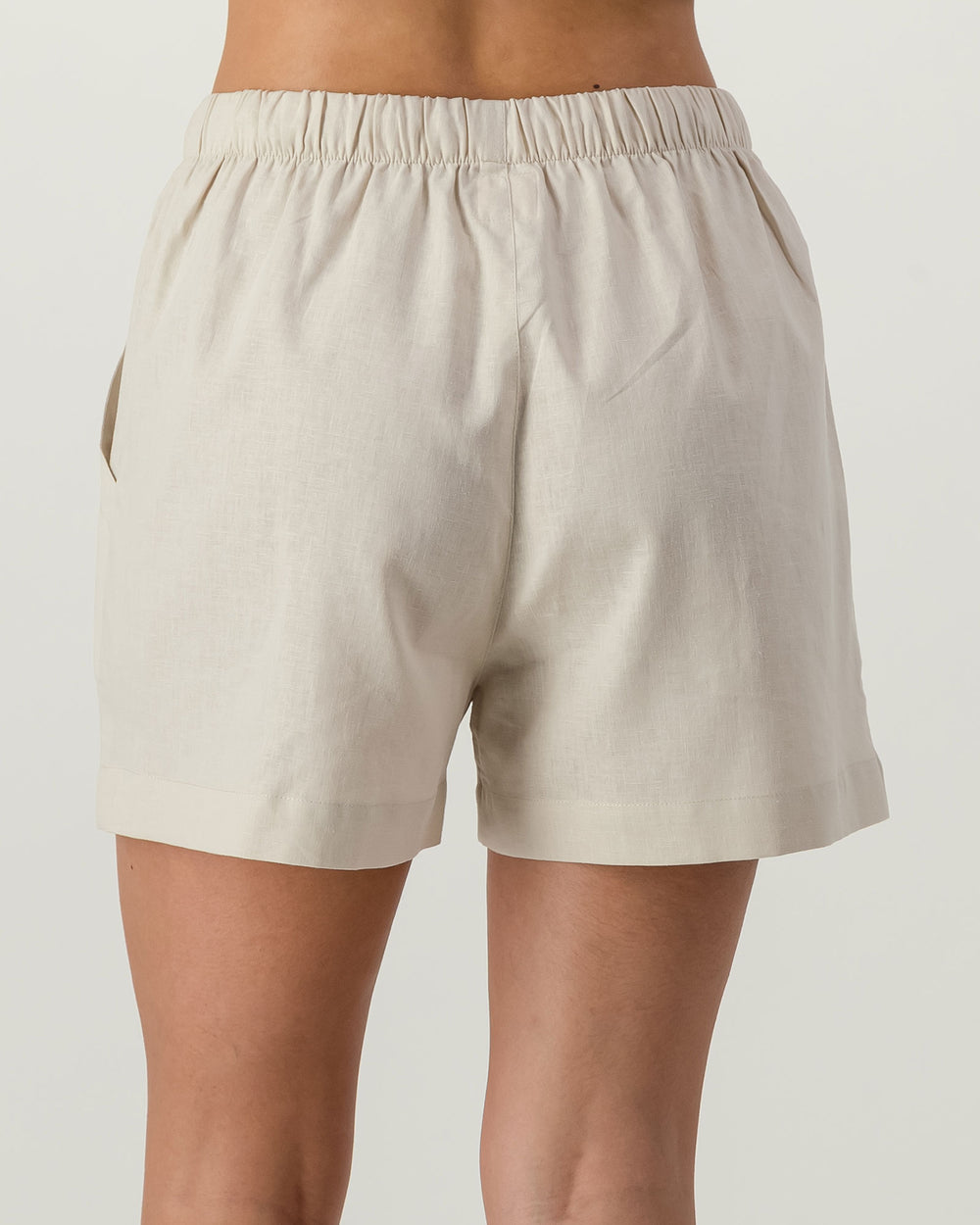 Womens Linen Shorts Natural Sand Back - Woodstock Laundry