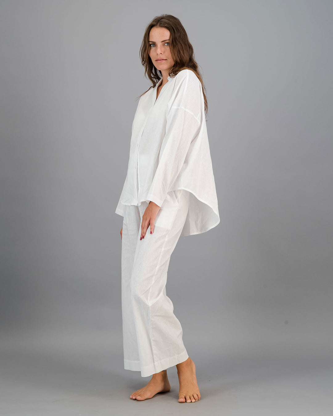 Womens Linen Flow Shirt - White Full - Woodstock Laundry