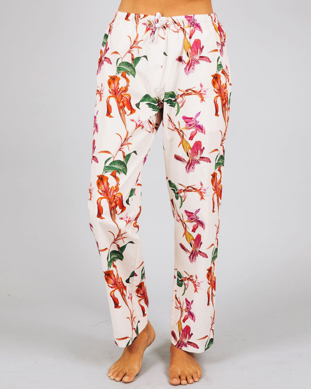 Womens Lounge Pants - Iris on White Front - Woodstock Laundry