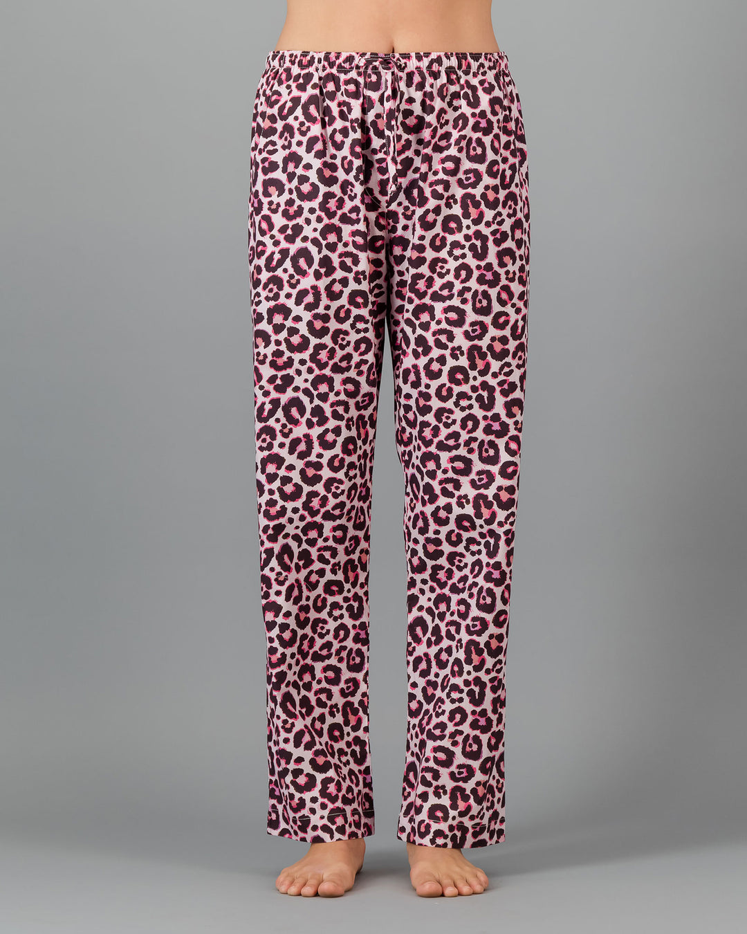 Womens Lounge Pants Leopard Skin Pink front - Woodstock Laundry