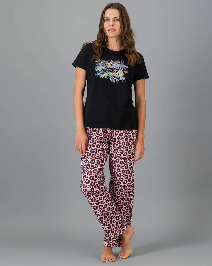 Womens Lounge Pants - Leopard Skin on Pink Full - Woodstock Laundry