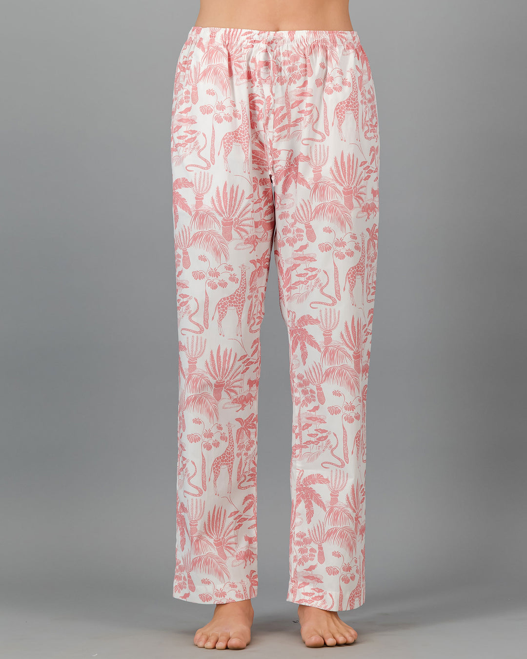 Womens Lounge Pants Mono Safari Pink Front - Woodstock Laundry