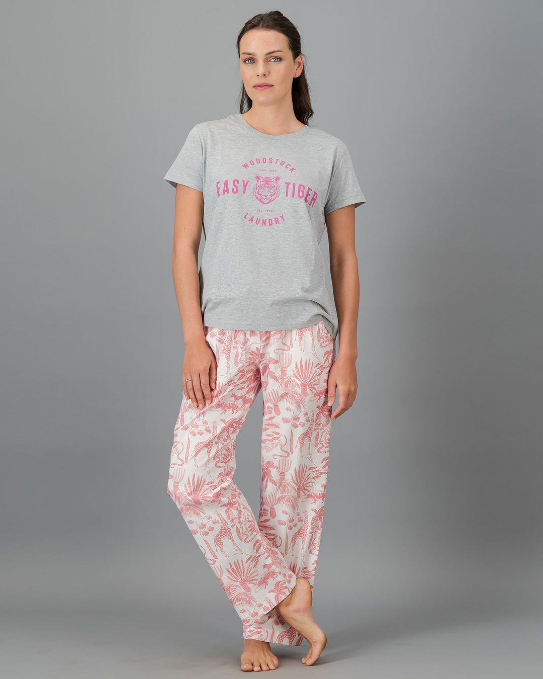 Womens Lounge Pants Mono Safari Pink Full - Woodstock Laundry