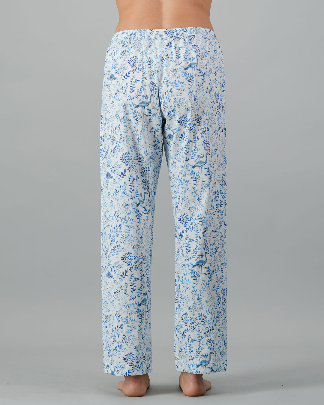 Womens Lounge Pants - Blue Summer Vines on White Back - Woodstock Laundry