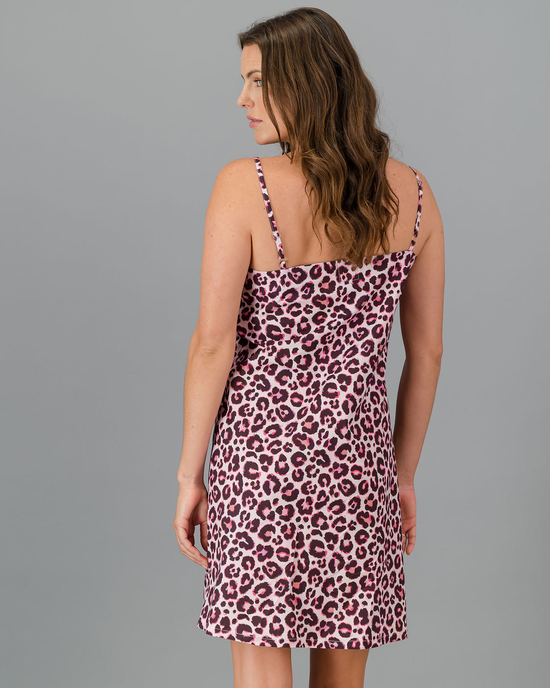 Womens Chemise Nighty - Leopard Skin on Pink Back - Woodstock Laundry