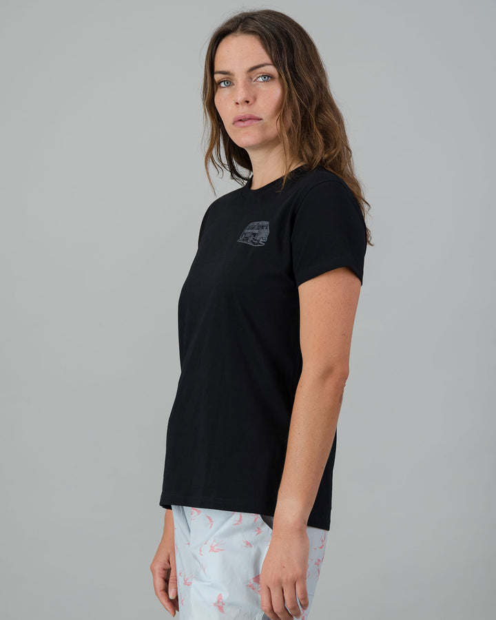 Womens T-Shirt - Dark Grey Campers on Black Side - Woodstock Laundry