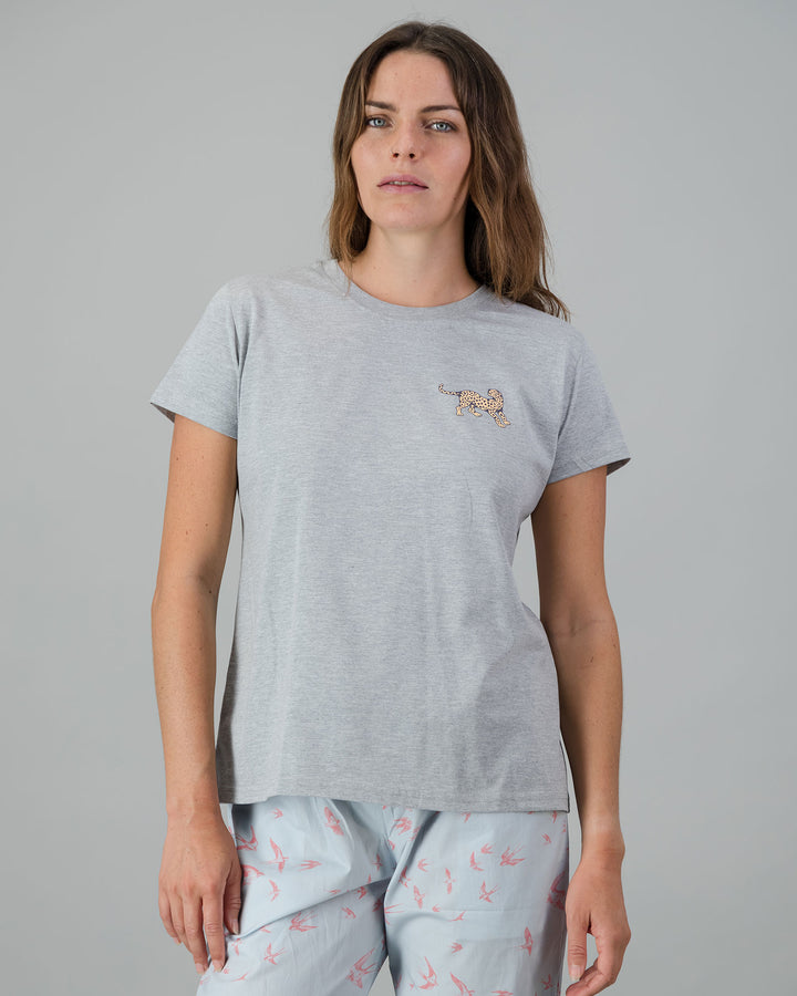 Womens T-Shirt - Yellow Leopard on Grey Melange Front - Woodstock Laundry