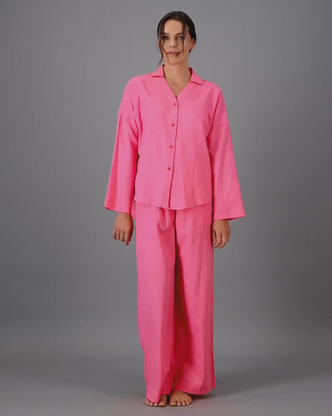 Womens Linen Flow Shirt Pink