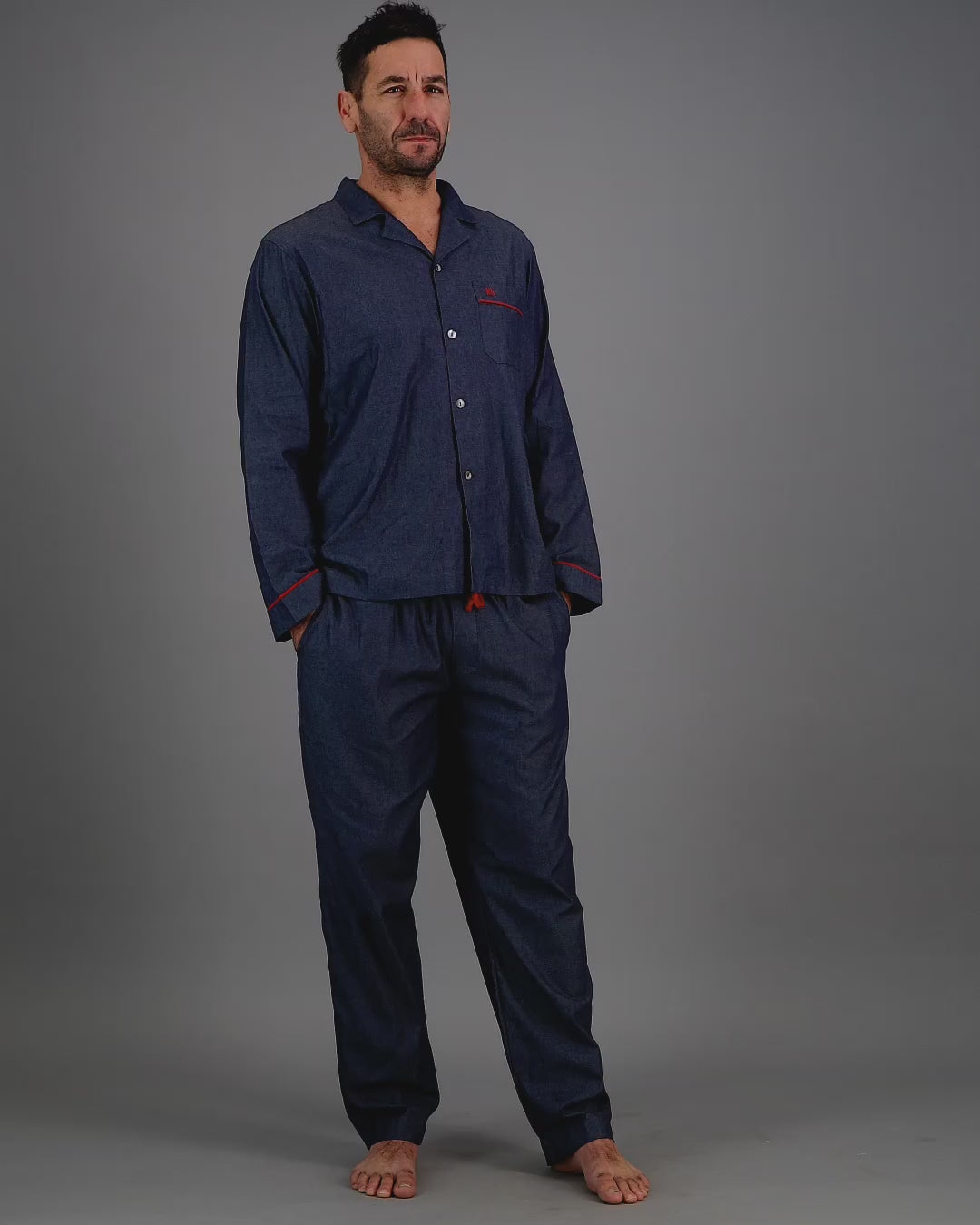 Mens Long Pyjamas Denim Dark Blue