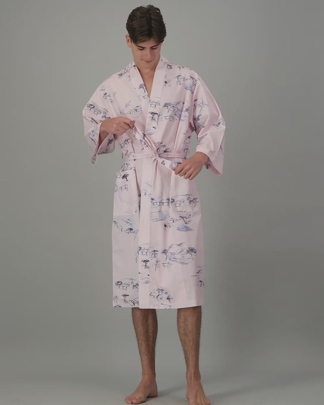 Mens Kimono - Grey Wild Coast on Pink Video - Woodstock Laundry