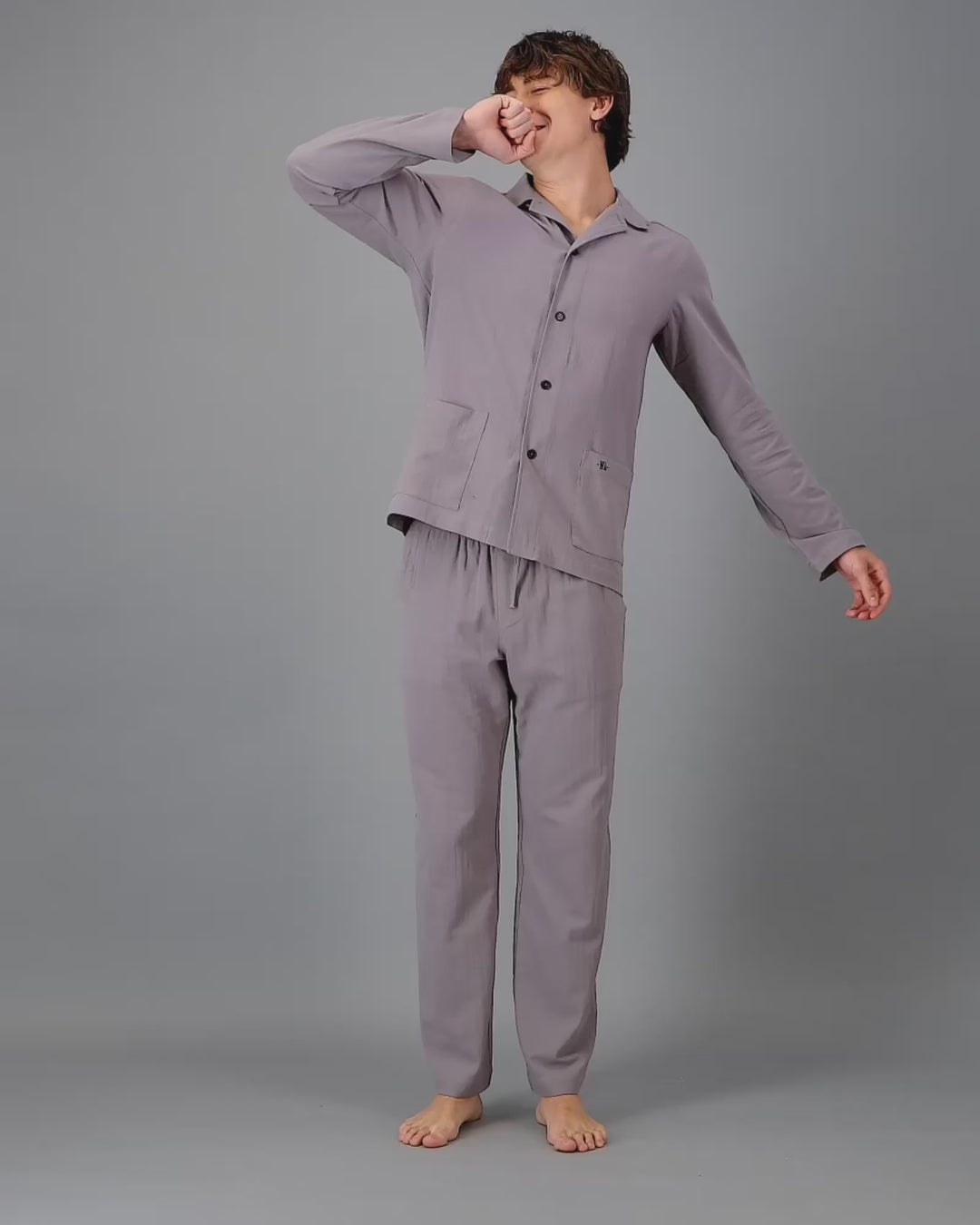 Mens HOT Cotton Long Pyjama Set Charcoal Video - Woodstock Laundry