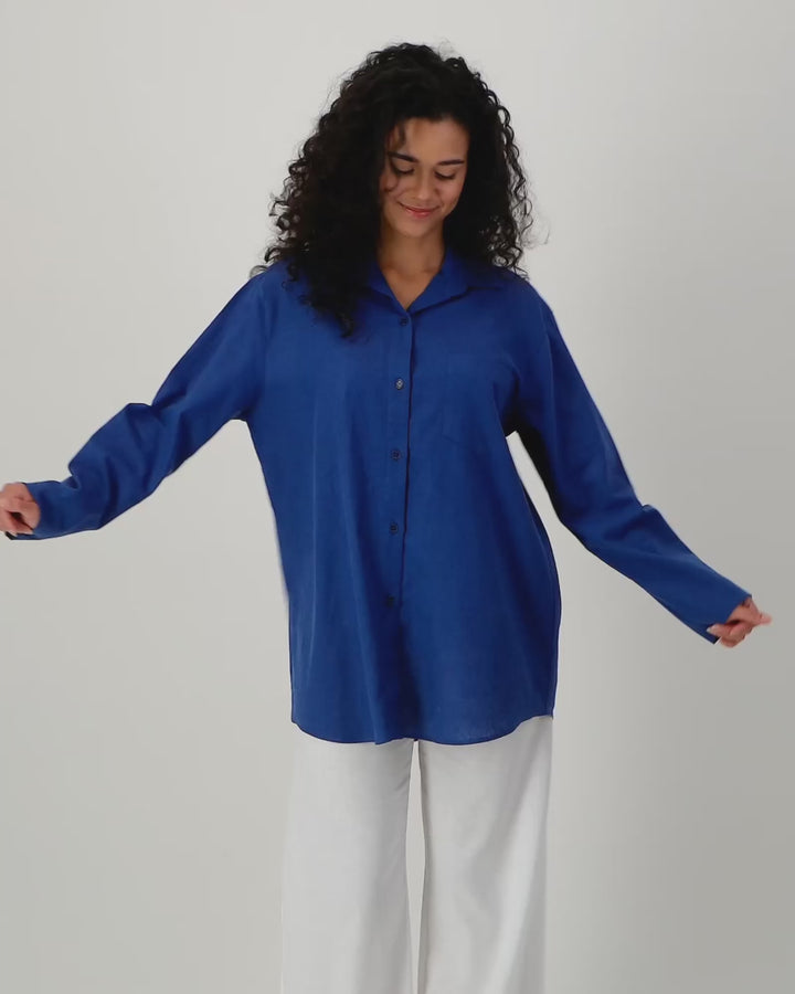 Womens Linen Flow Shirt - Denim Video - Woodstock Laundry