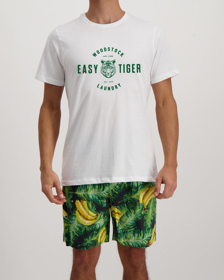 Mens Lounge Shorts Bananas On Leaves with Easy Tiger T-shirt - Woodstock Laundry