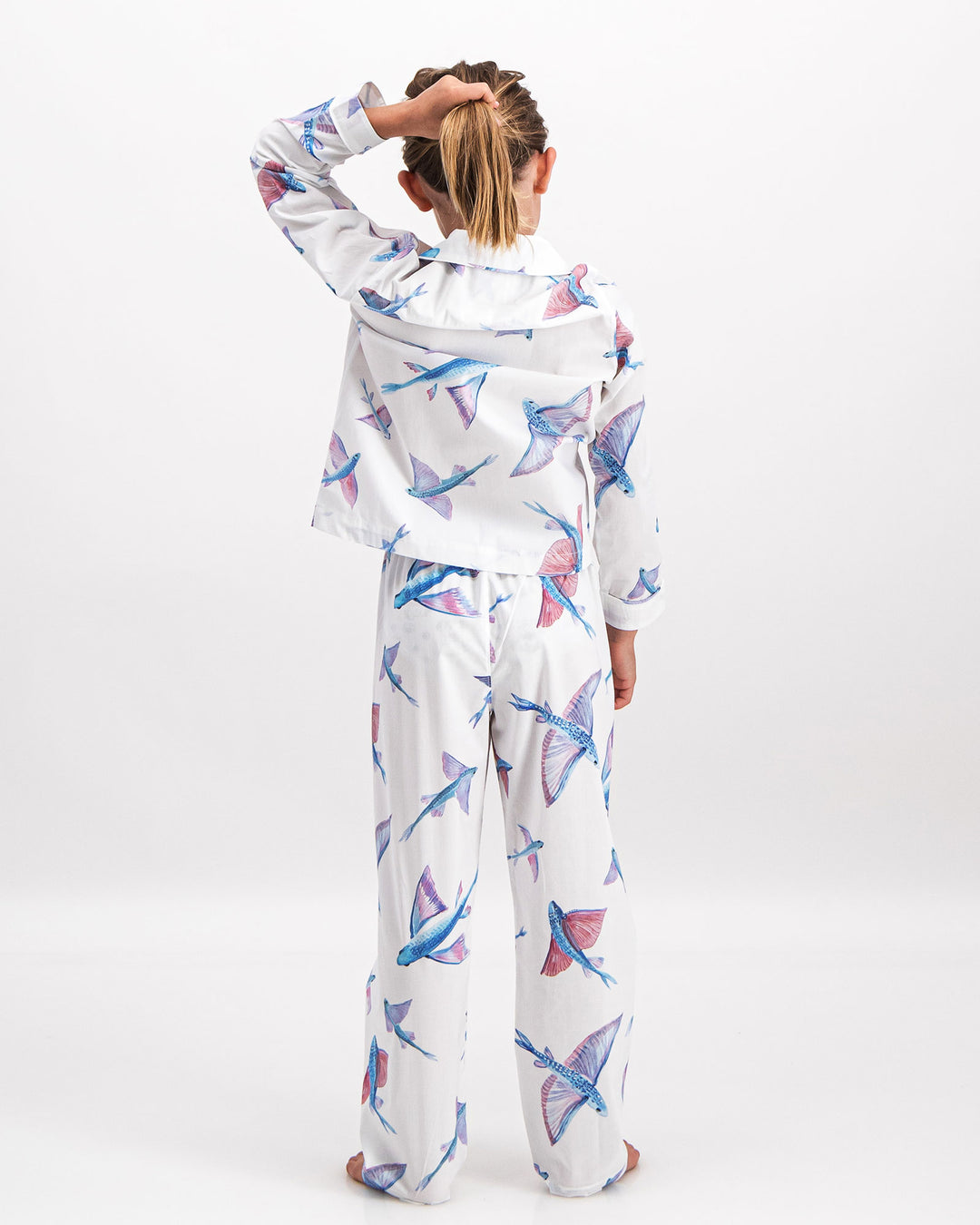 Girls Long Pyjamas Flying Fish White Back - Woodstock Laundry SA