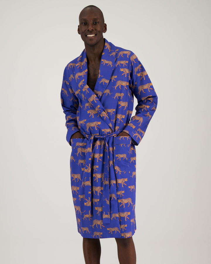 Mens Gown Blue Cheetahs Front - Woodstock Laundry