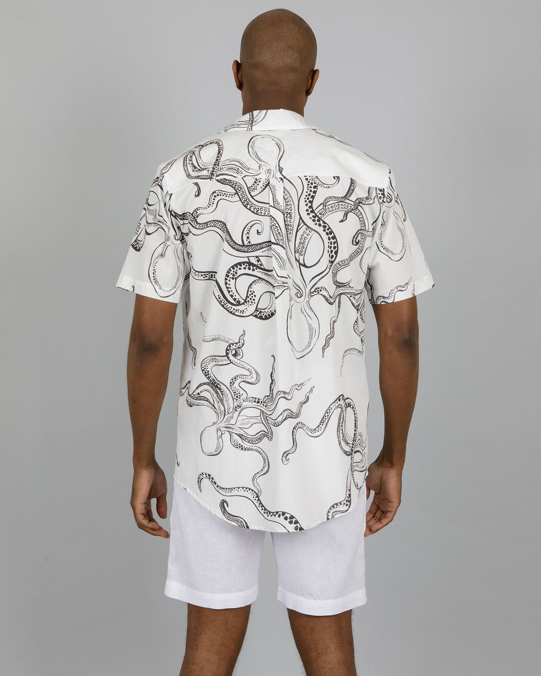 Mens Holiday Shirt Octopus White Back - Woodstock Laundry