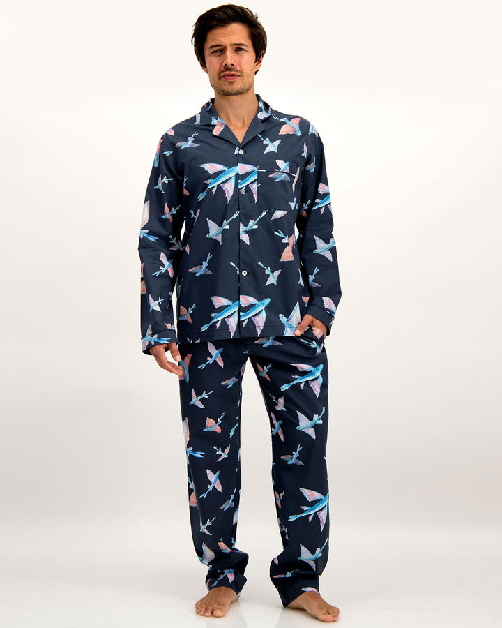 Mens Long Pyjamas Flying Fish Navy - Woodstock Laundry SA