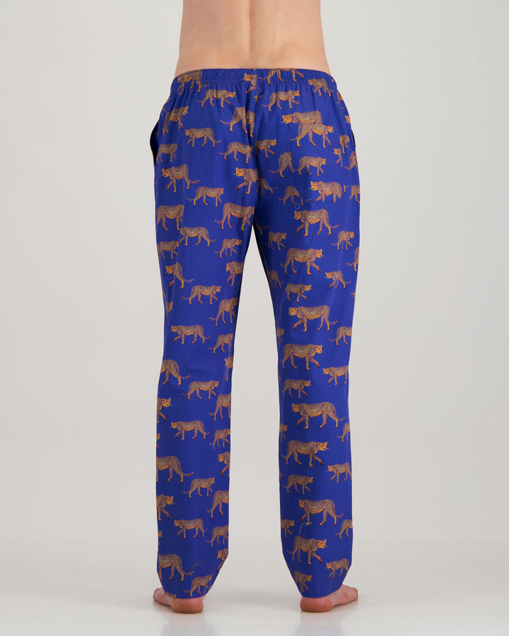 Mens Lounge Pants Blue Cheetahs Back - Woodstock Laundry