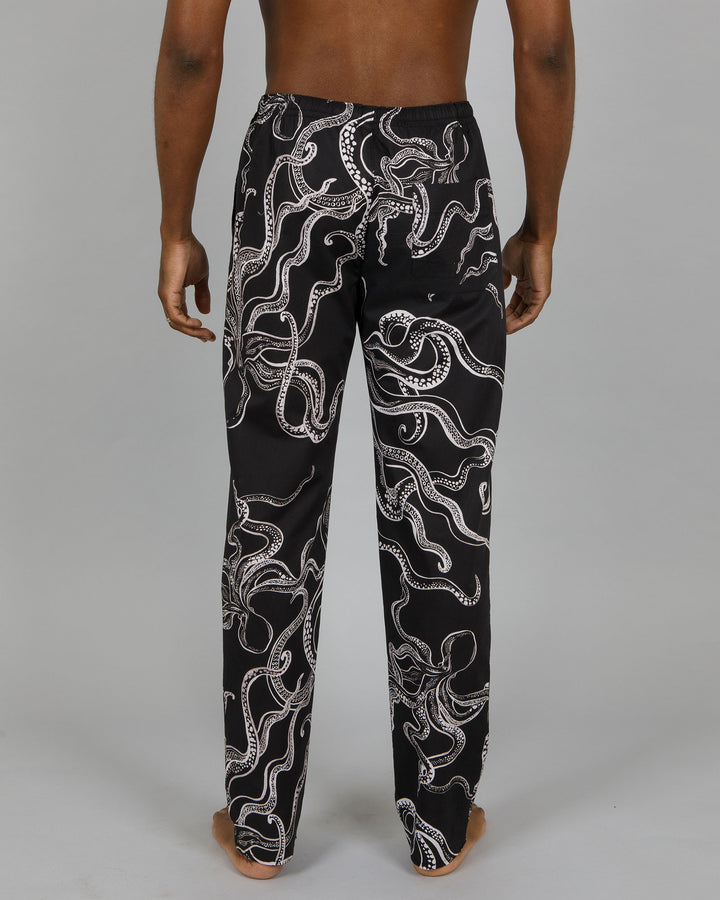 Mens Lounge Pants Octopus Black Large Back - Woodstock Laundry