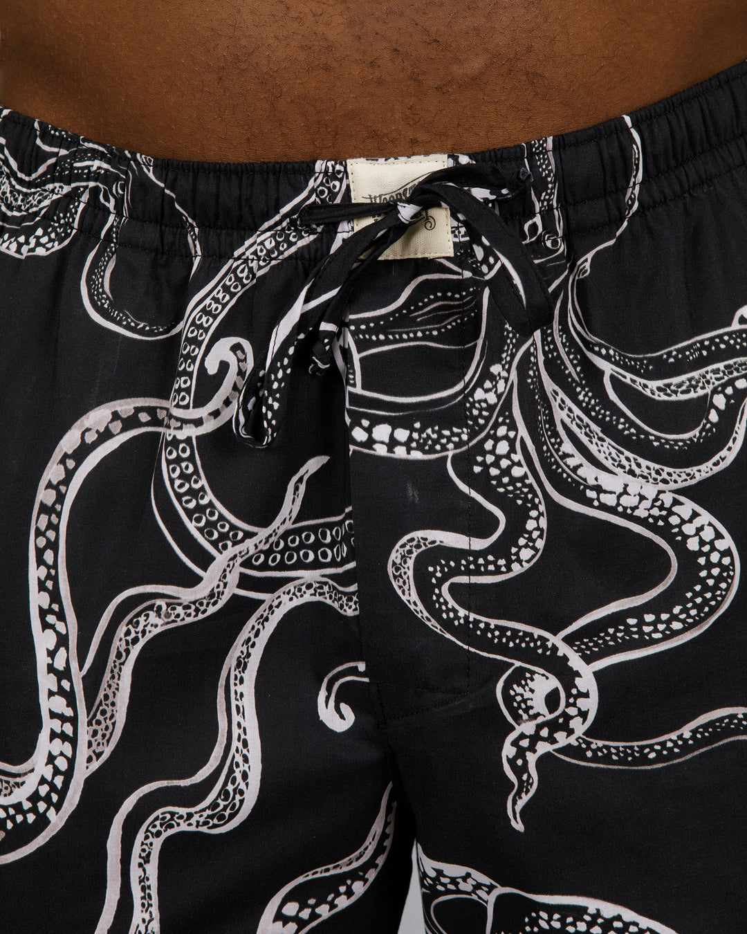 Mens Lounge Pants Octopus Black Large Close - Woodstock Laundry