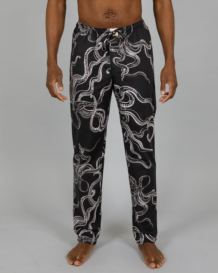 Mens Lounge Pants Octopus Black Large Front - Woodstock Laundry