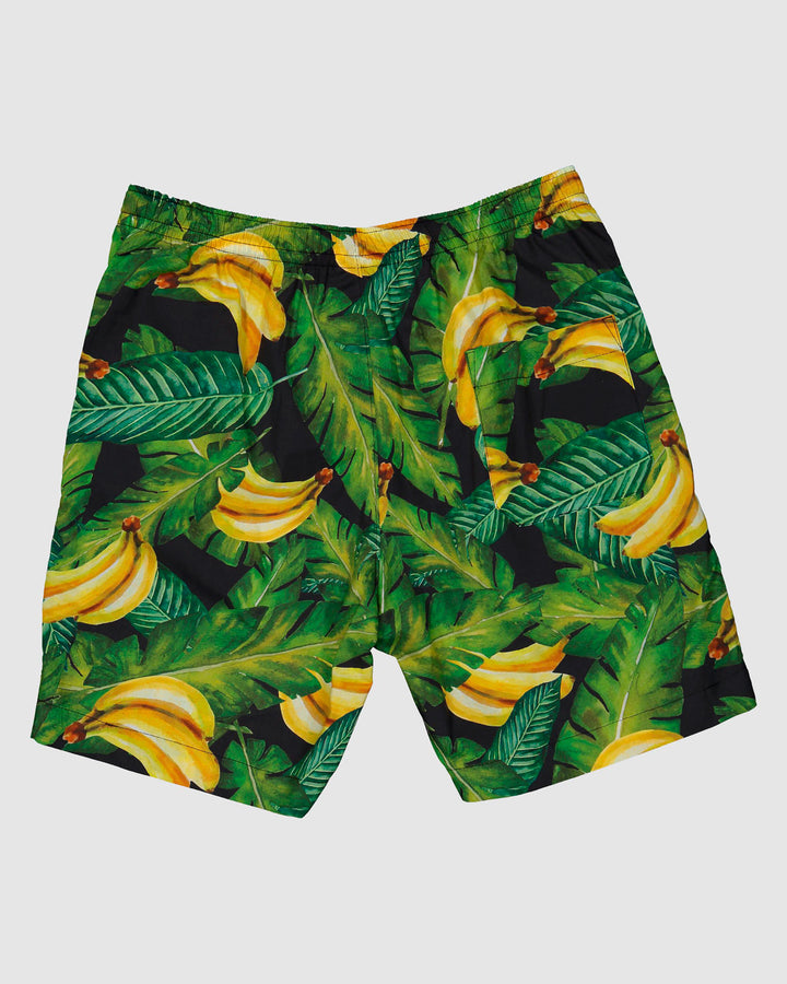 Mens Lounge Shorts Bananas On Leaves Back - Woodstock Laundry