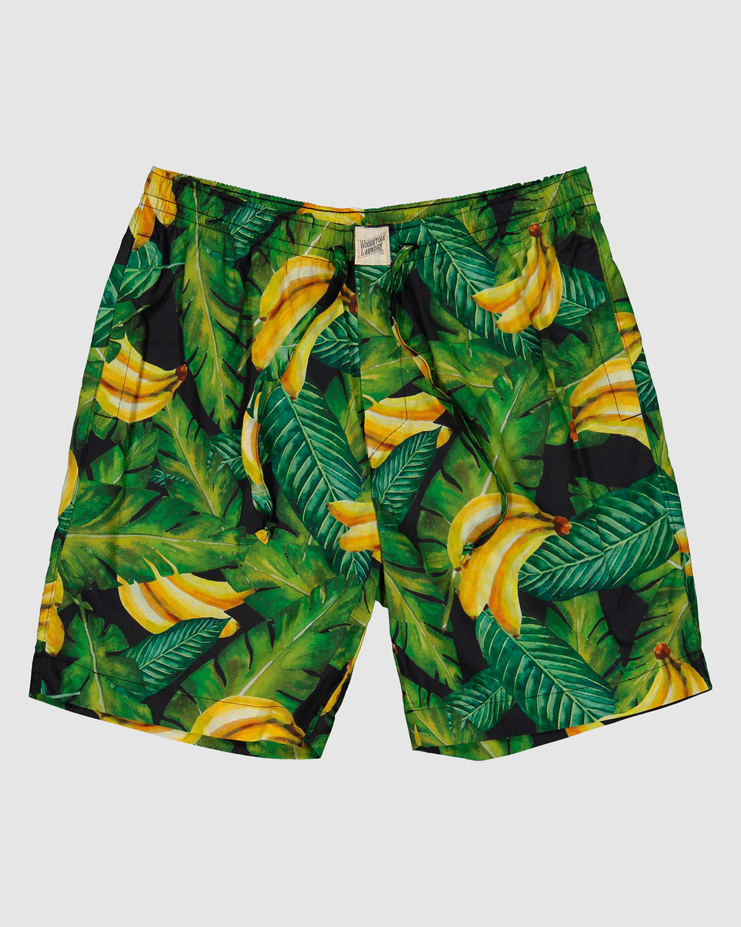 Mens Lounge Shorts Bananas On Leaves Front - Woodstock Laundry