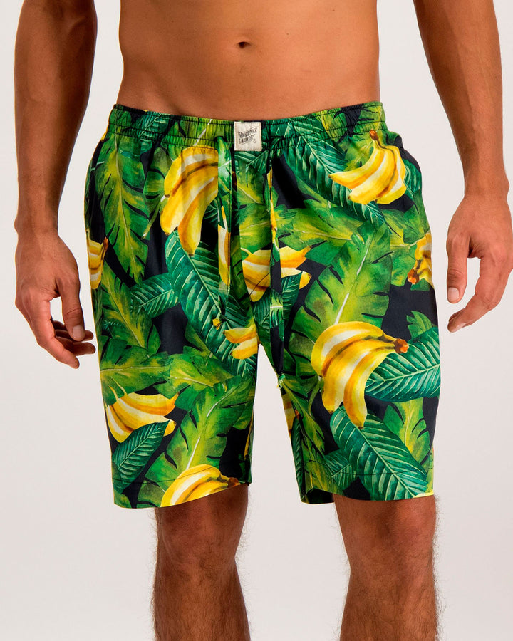 Mens Lounge Shorts Bananas On Leaves - Woodstock Laundry