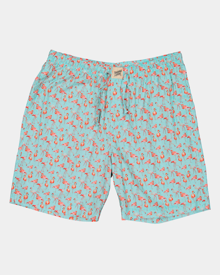 Mens Lounge Shorts Flamenco-Flamingo Blue Front - Woodstock Laundry