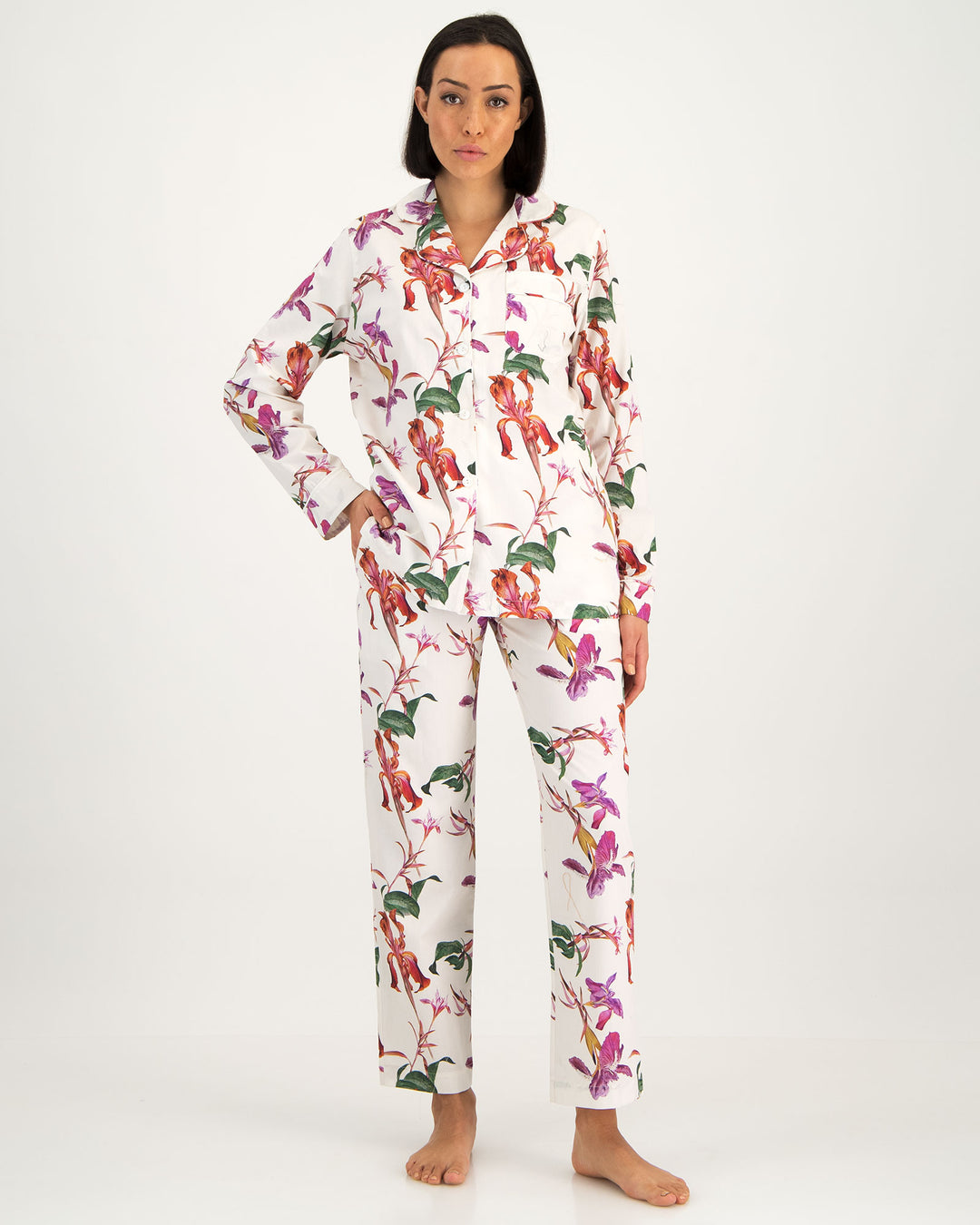 Women's Long Pyjamas Iris White Front - Woodstock Laundry SA