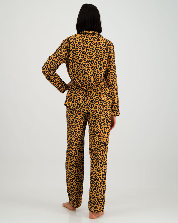 Womens Long Pyjamas Leopard Back - Woodstock Laundry