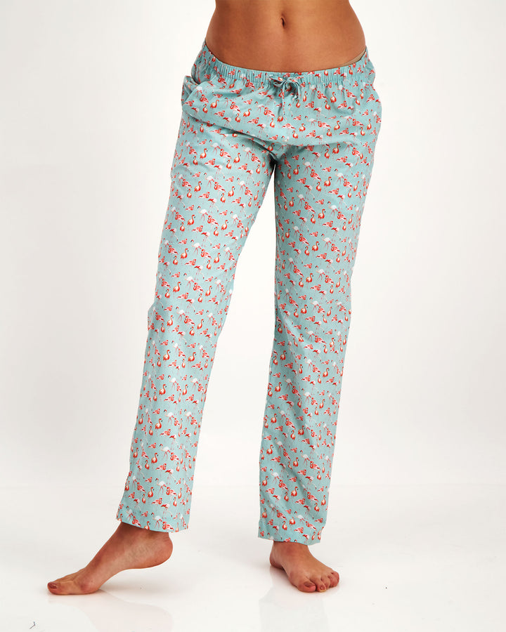 Womens Lounge Pants Flamingo Flamenco Blue - Woodstock Laundry